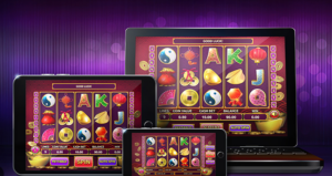 three tablets showing slot game marketing strategies 